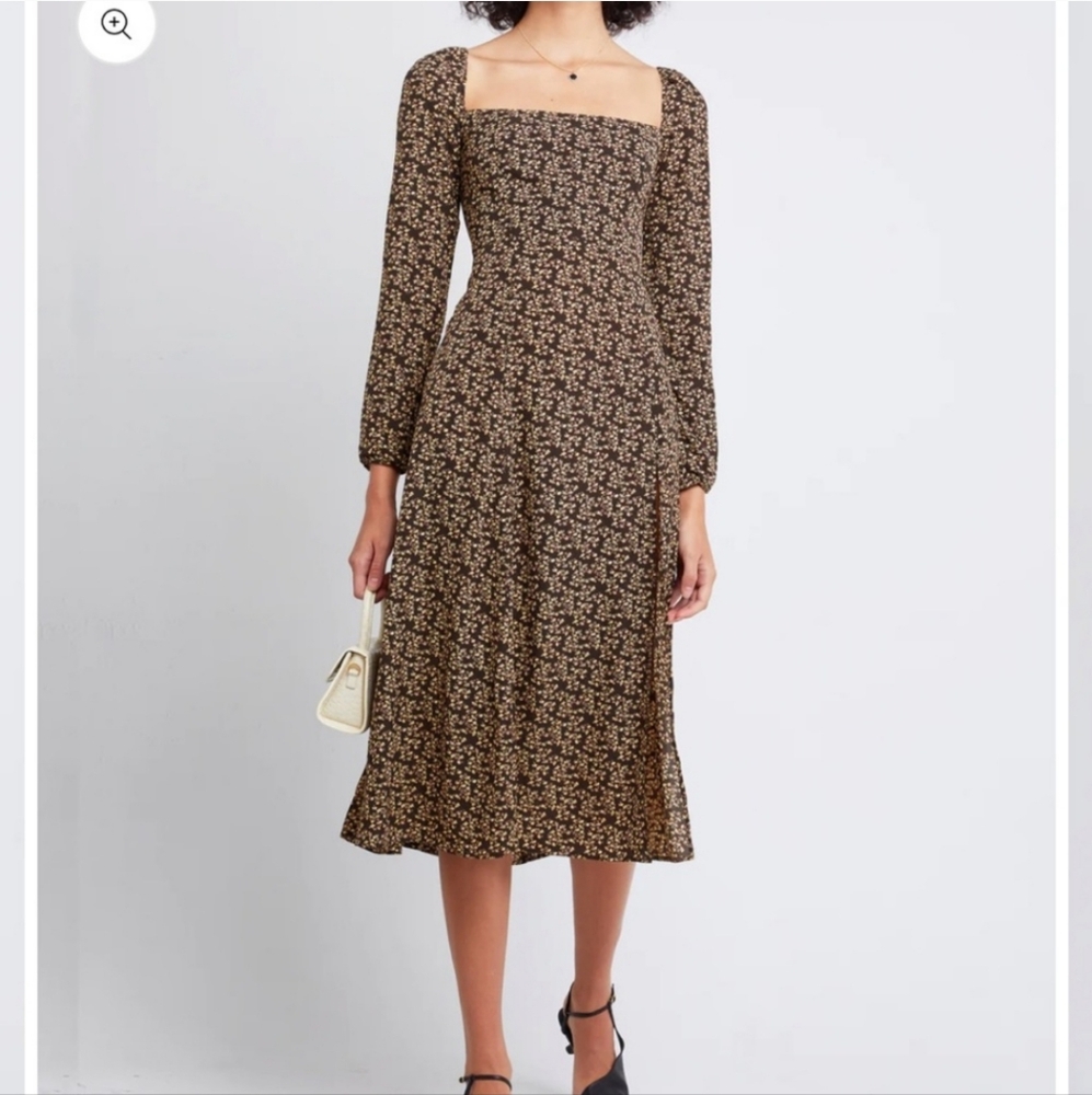 Anthropologie x OPT Lenon Floral Midi Dress In Brown Size 4 - Picture 4 of 11